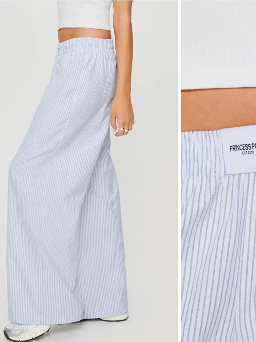 NWT- PRINCESS POLLY- BEACH HOUSE STRIPE Blue & White Pinstripe Wide Leg Pants 👖